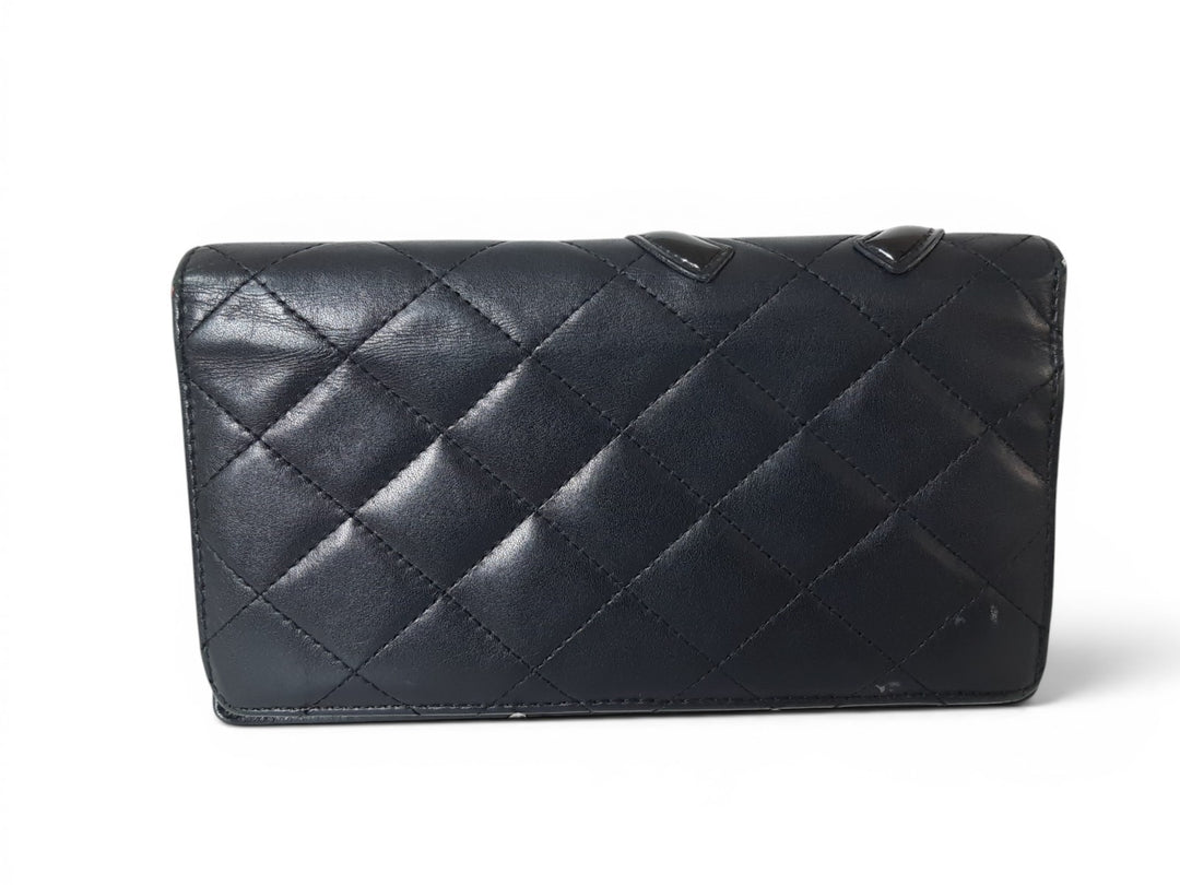 CHANEL Cambon Long Wallet Lambskin White x Black Pink Guarantee Box2