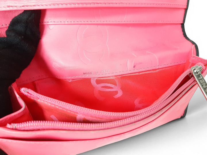 CHANEL Cambon Long Wallet Lambskin White x Black Pink Guarantee7