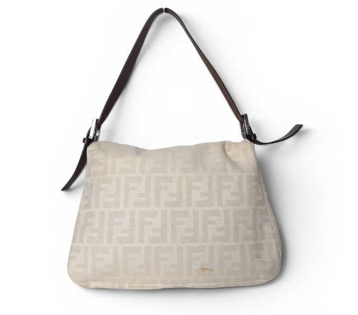 FENDI Zucca Mamma Baguette Shoulder Hand Bag Canvas Leather Beige3