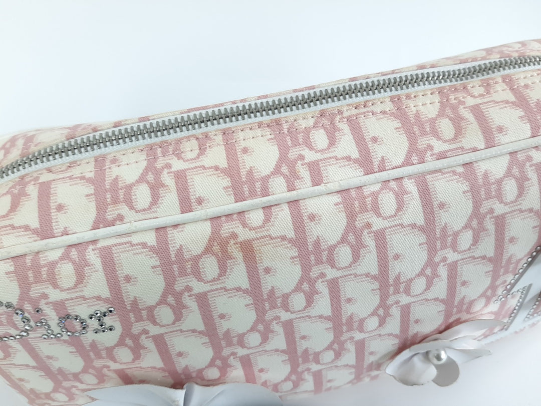 Christian Dior Trotter Canvas Shoulder Bag Pink Silver Shoulder Strap2