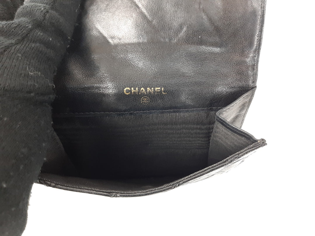 Chanel Bicolore Quilted Leather Folding Wallet Black CC Logo Silver6