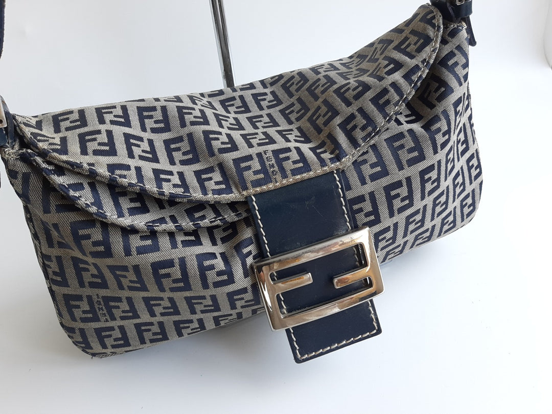 FENDI Zucca Mamma Baguette Shoulder Hand Bag Canvas Leather Gray4