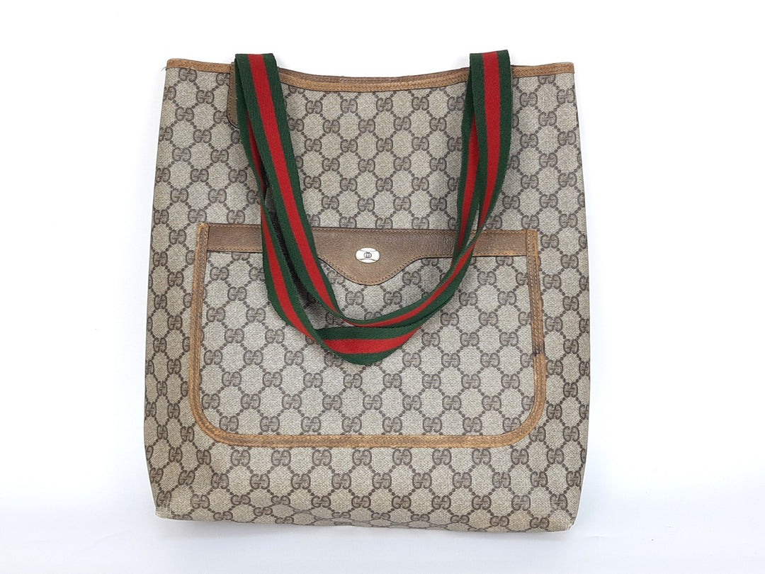 Gucci Sherry Line Tote Bag Shoulder Bag GG Pattern Brown PVC Leather0