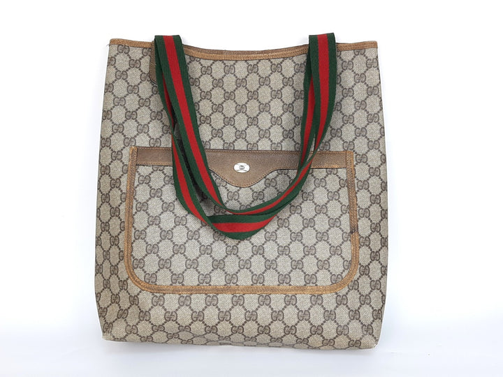 Gucci Sherry Line Tote Bag Shoulder Bag GG Pattern Brown PVC Leather0