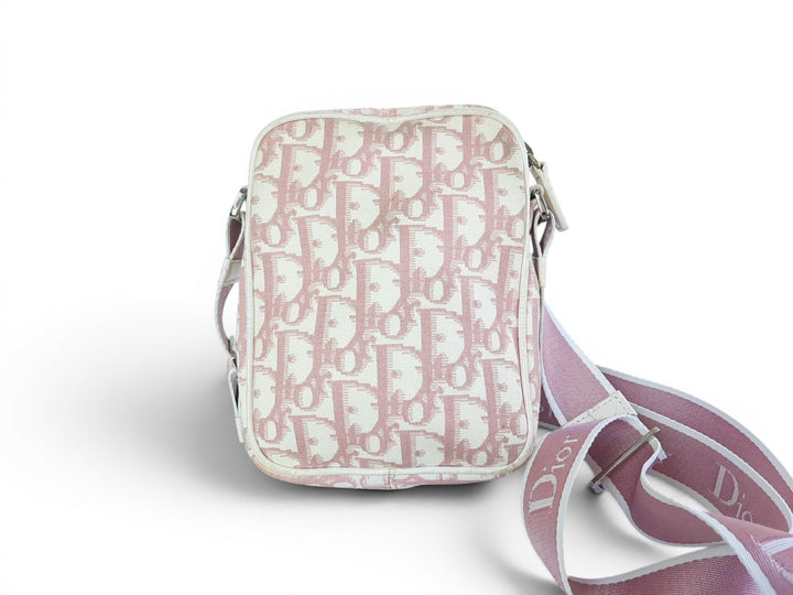 Christian Dior Trotter Canvas Shoulder Bag Pink Silver Shoulder Strap1