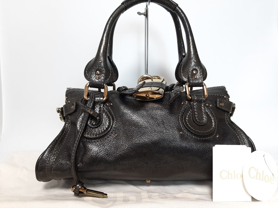 Chloe Paddington Dark Brown Bronze Glod Padlock Key Hand Shoulder Bag Dust Bag0
