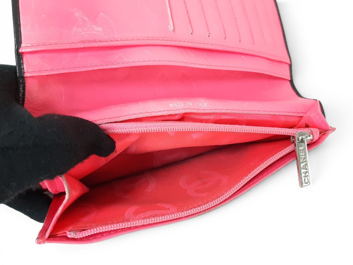 CHANEL Cambon Long Wallet Lambskin White x Black Pink Guarantee Box10