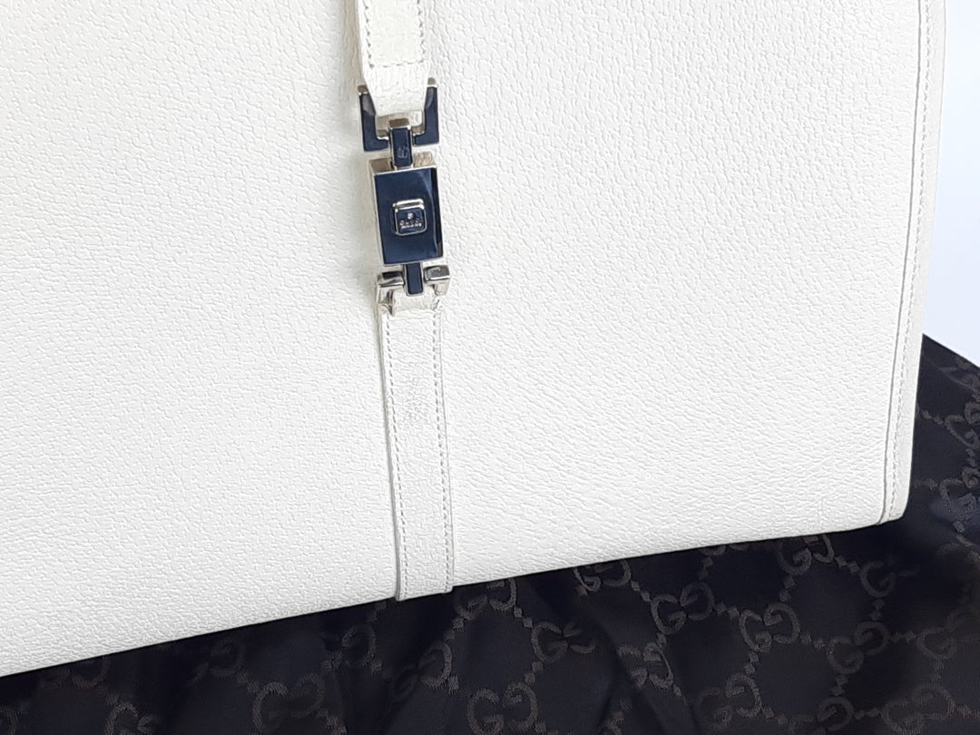 Gucci Jackie GG Canvas Handbag One Shoulder Tote Bag White Silver Hardware4