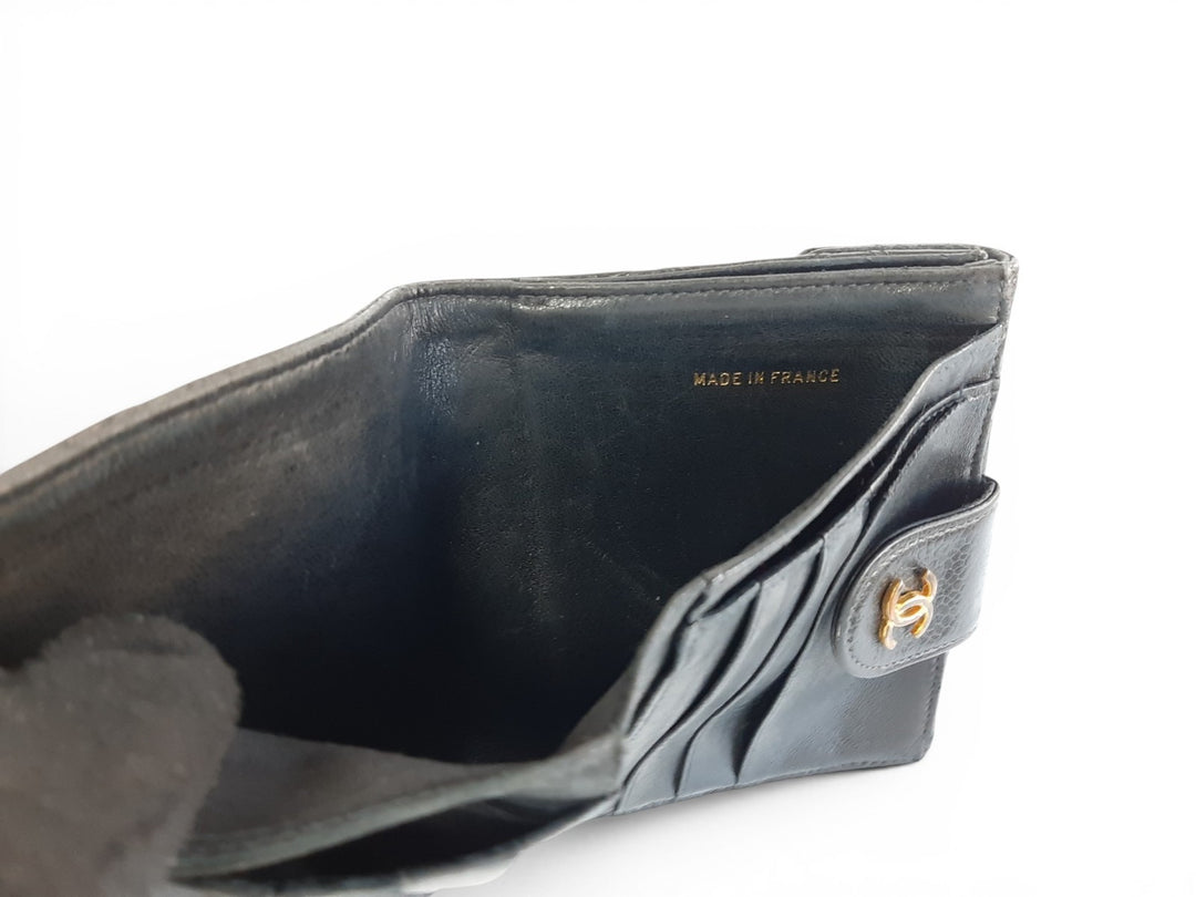 Chanel Bicolore Quilted Leather Folding Wallet Black CC Logo Silver7