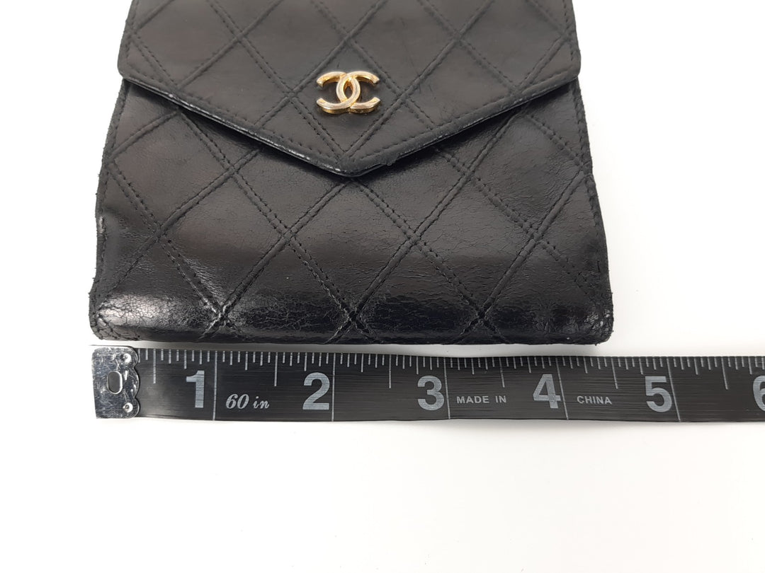 Chanel Bicolore Quilted Leather Folding Wallet Black CC Logo Silver10