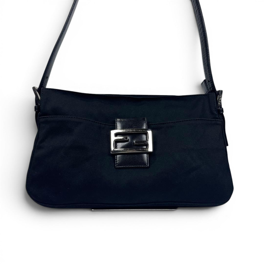 FENDI Zucca Mamma Baguette Shoulder Hand Bag Cotton Leather Black2