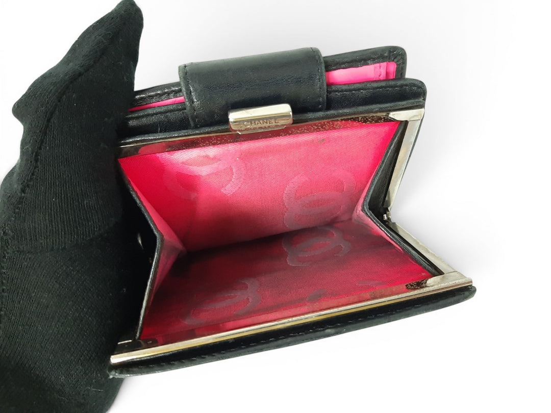 CHANEL Cambon Folding Lambskin Black x White Pink Silver Hardware9