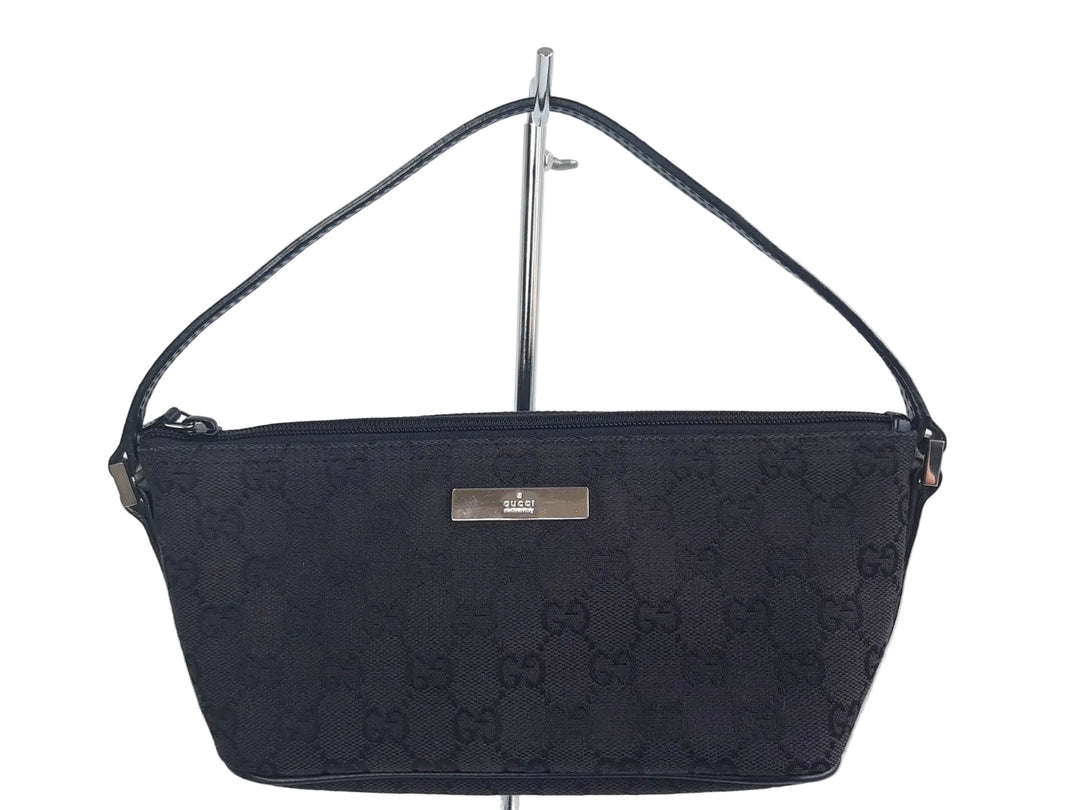Gucci Bag Accessory Pouch Purse GG Canvas Black Silver Hardware0