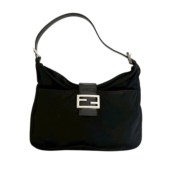 FENDI Zucca Mamma Baguette Shoulder Hand Bag Canvas Leather Black0