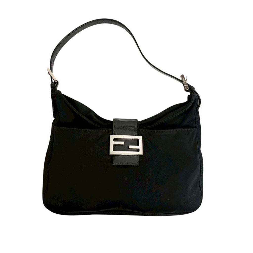 FENDI Zucca Mamma Baguette Shoulder Hand Bag Canvas Leather Black