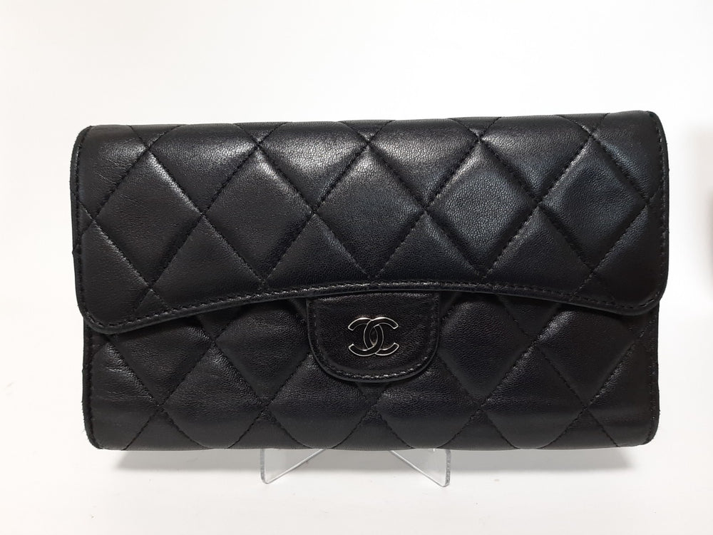 CHANEL Matelasse Long Wallet Leather Black With Box Guarantee Card1