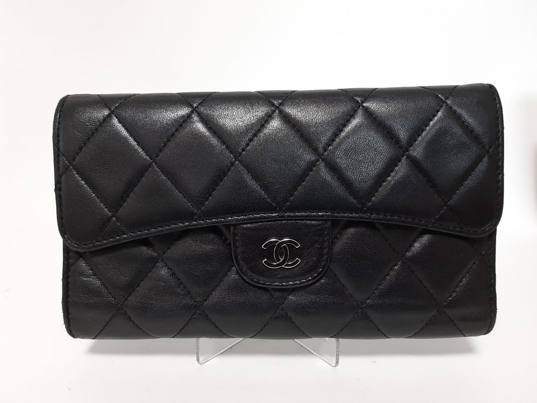 CHANEL Matelasse Long Wallet Leather Black With Box Guarantee Card1