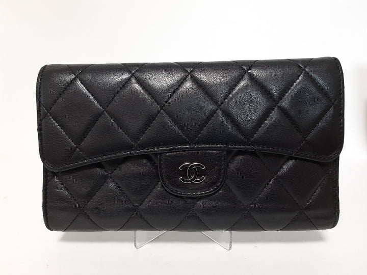 CHANEL Matelasse Long Wallet Leather Black With Box Guarantee Card1