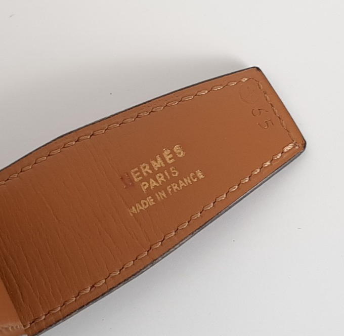 HERMES Constance H Buckle Belt Reversible Leather Red Brown Silver Size 659