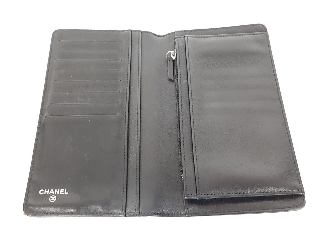 CHANEL CC Logo Black Leather Bifold Long Wallet Silver Hardware with Box4