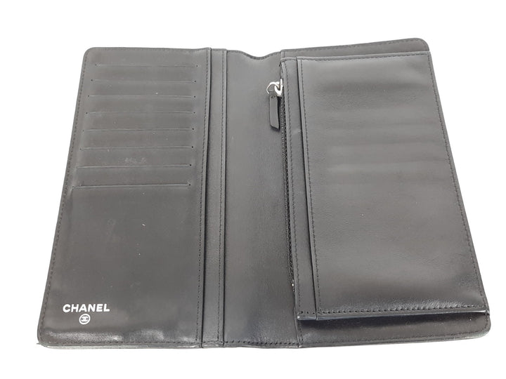 CHANEL CC Logo Black Leather Bifold Long Wallet Silver Hardware with Box4