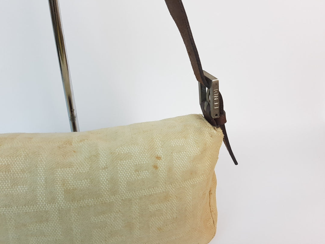 FENDI Zucca Mamma Baguette One Shoulder Hand Bag Black Canvas Leather18
