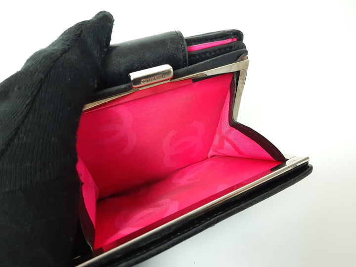 CHANEL Cambon Folding Lambskin Black x White Pink Silver Hardware6