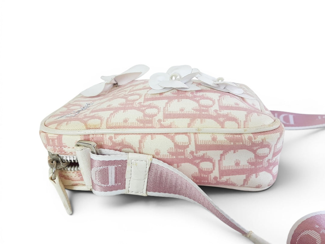 Christian Dior Trotter Canvas Shoulder Bag Pink Silver Shoulder Strap4