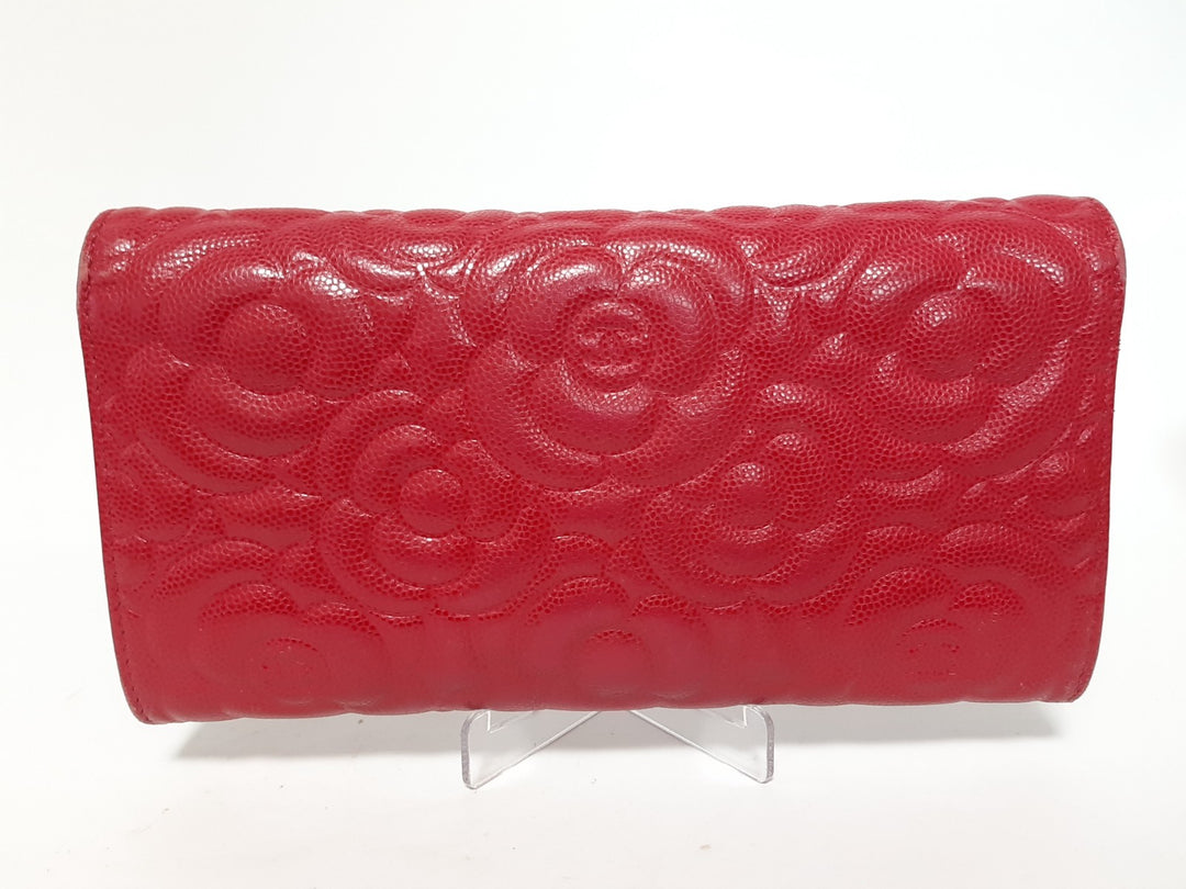 CHANEL Camellia Long Flap Wallet Pink Calfskin 228766672