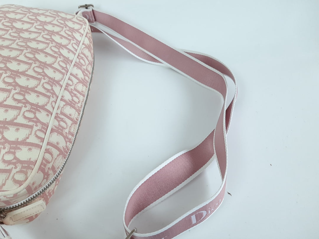 Christian Dior Trotter Canvas Shoulder Bag Pink Silver Shoulder Strap7