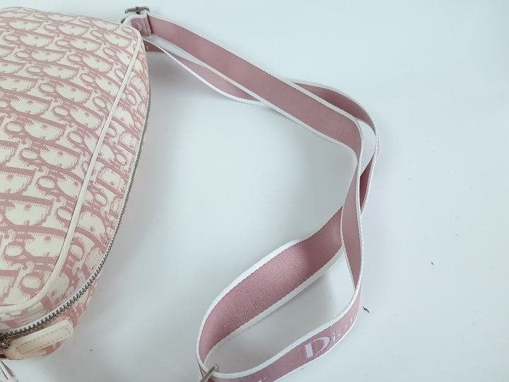 Christian Dior Trotter Canvas Shoulder Bag Pink Silver Shoulder Strap7