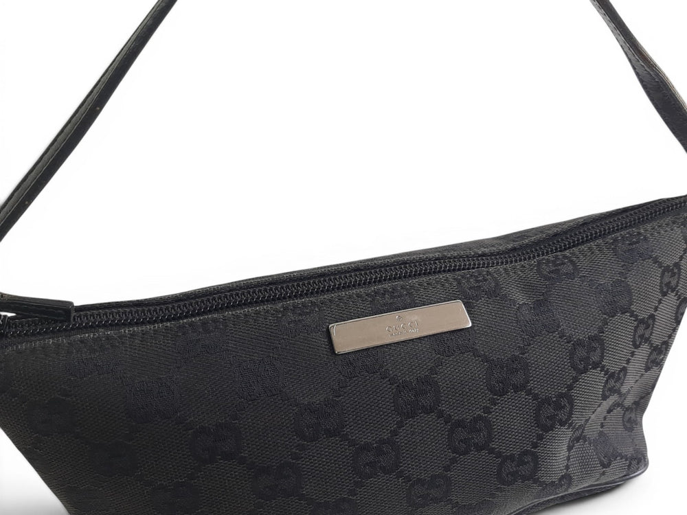 Gucci Bag Accessory Pouch Purse GG Canvas Black Silver Hardware1