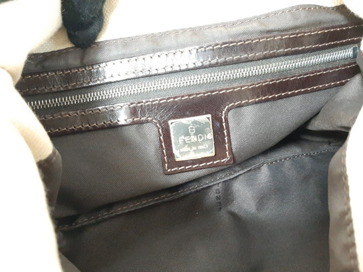 FENDI Zucca Mamma Baguette Shoulder Hand Bag Canvas Leather Beige13