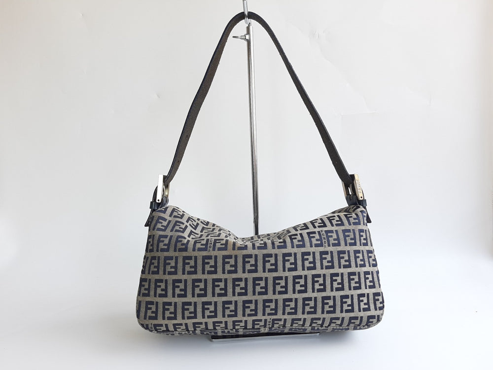 FENDI Zucca Mamma Baguette Shoulder Hand Bag Canvas Leather Gray1