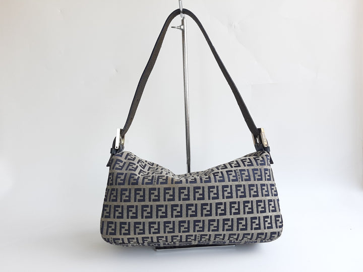 FENDI Zucca Mamma Baguette Shoulder Hand Bag Canvas Leather Gray1