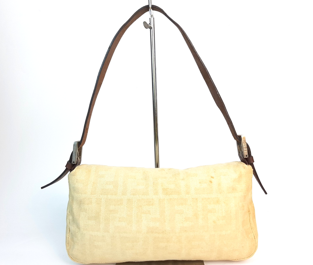 FENDI Zucca Mamma Baguette One Shoulder Hand Bag Black Canvas Leather1