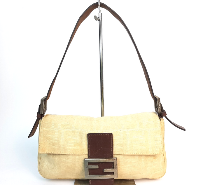 FENDI Zucca Mamma Baguette One Shoulder Hand Bag Black Canvas Leather0