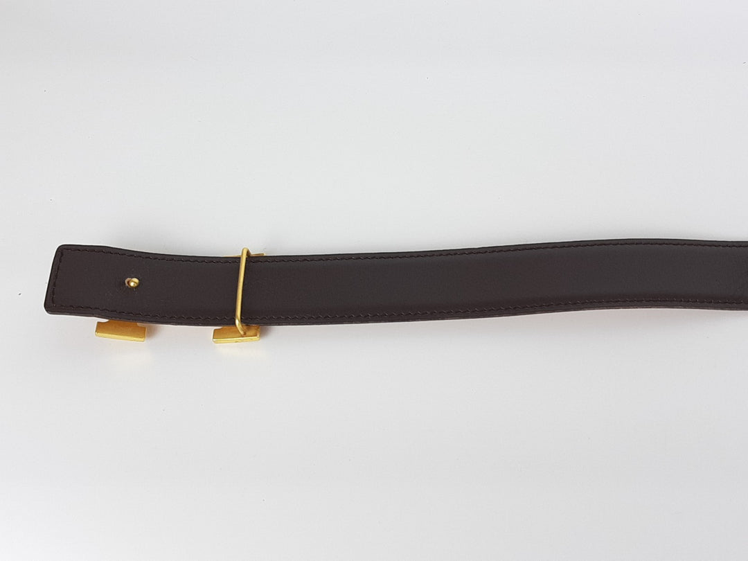 HERMES Constance H Buckle Belt Reversible Leather Camel Brown Gold Size 807