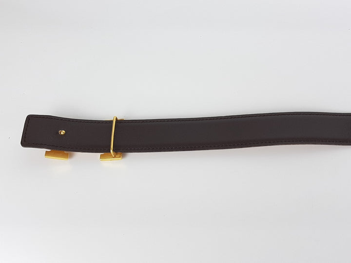 HERMES Constance H Buckle Belt Reversible Leather Camel Brown Gold Size 807