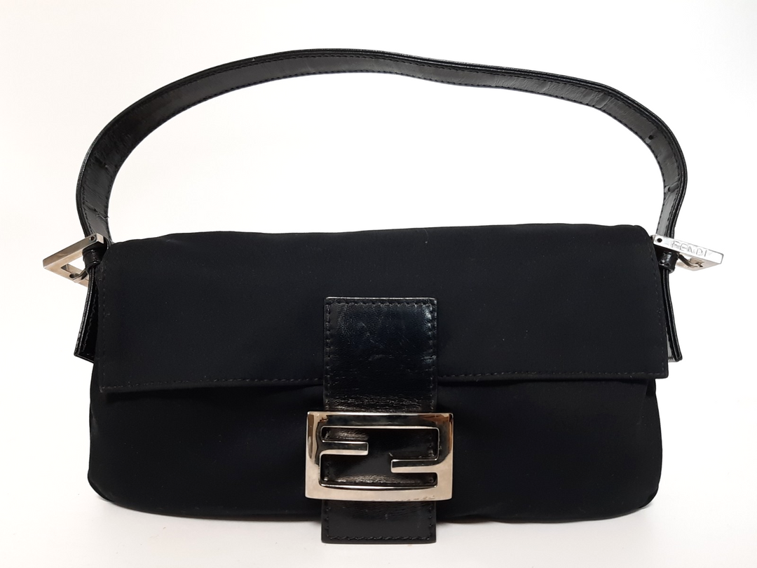 FENDI Zucca Mamma Baguette Shoulder Hand Bag Canvas Leather Black0