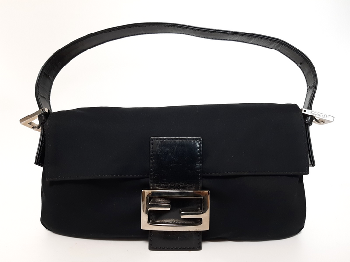 FENDI Zucca Mamma Baguette Shoulder Hand Bag Canvas Leather Black0