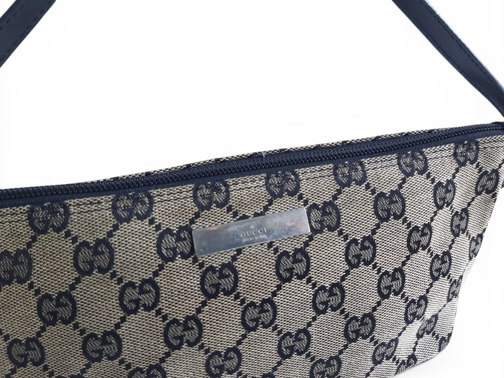 Gucci Bag Accessory Pouch Purse GG Canvas Gray Brown Silver Hardware1