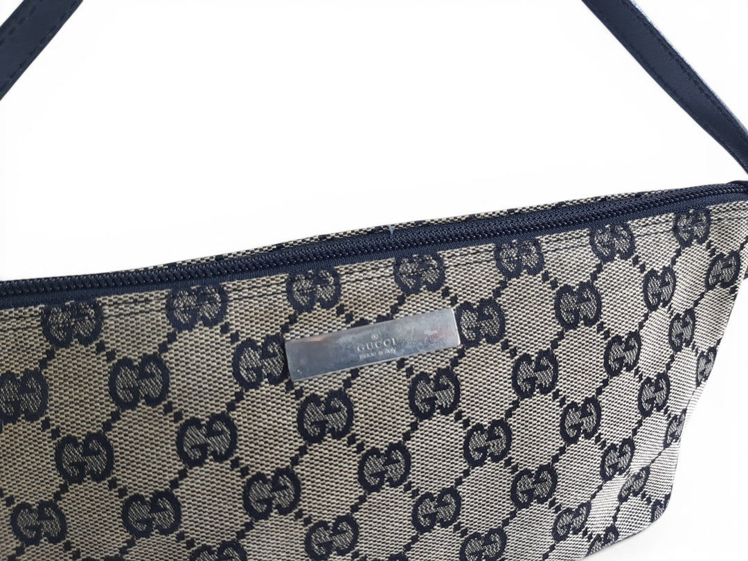 Gucci Bag Accessory Pouch Purse GG Canvas Gray Brown Silver Hardware1