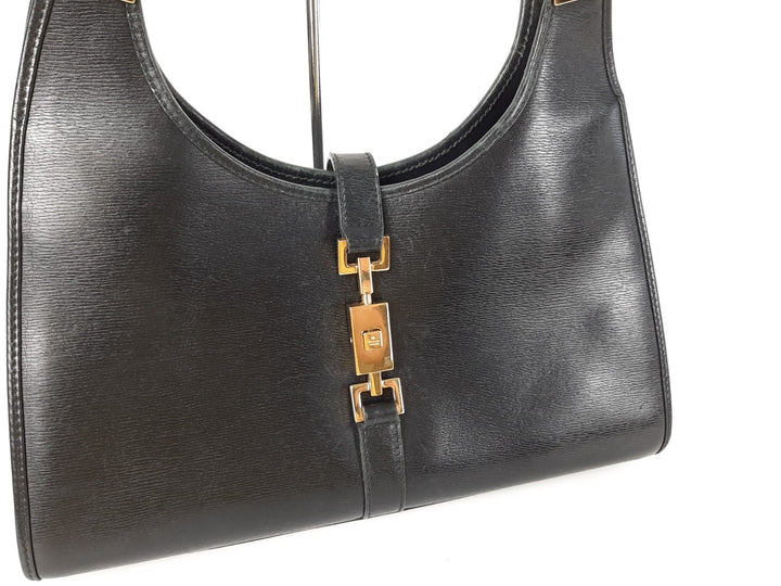 Gucci Jackie GG Leather Handbag One Shoulder Tote Bag Black Gold Hardware2