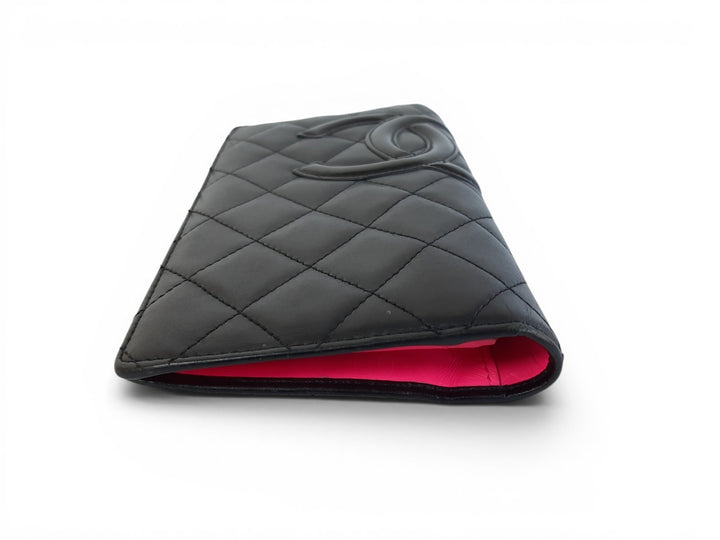 CHANEL Cambon Long Wallet Lambskin White x Black Pink2