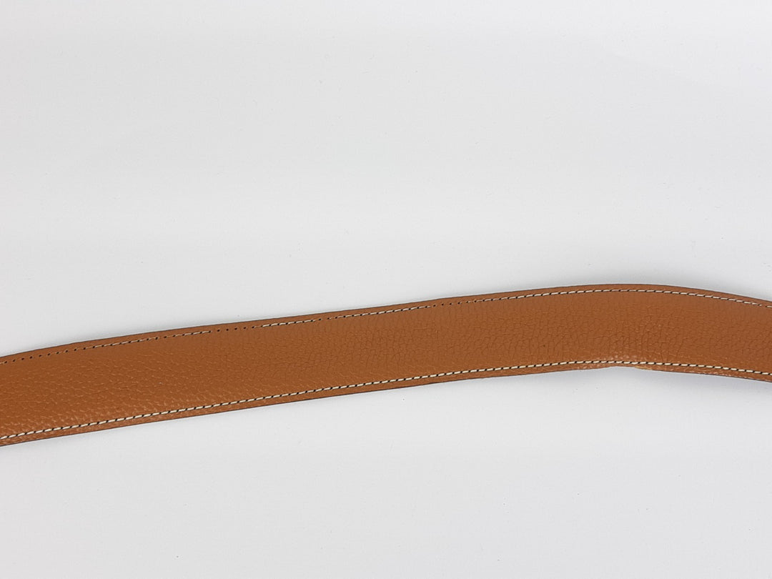 HERMES Constance H Buckle Belt Reversible Leather Orange Black Silver Size 756