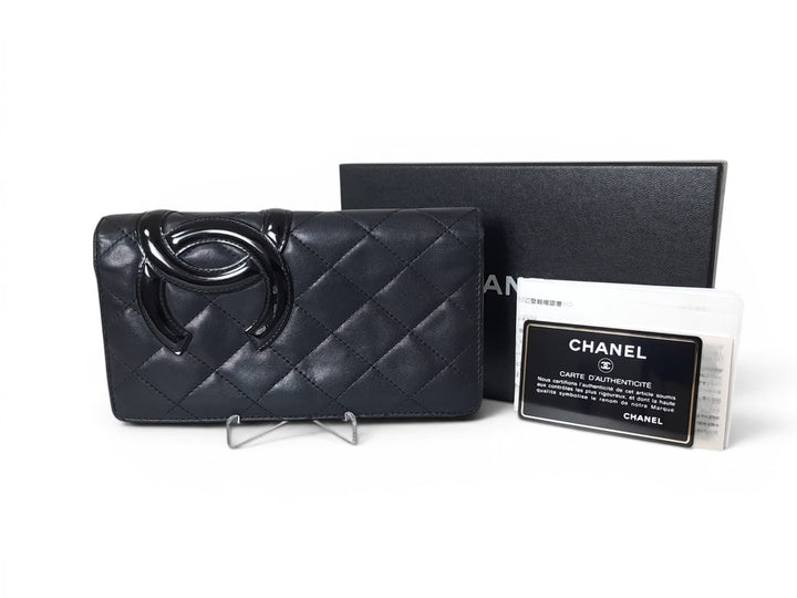 CHANEL Cambon Long Wallet Lambskin White x Black Pink Guarantee Box0