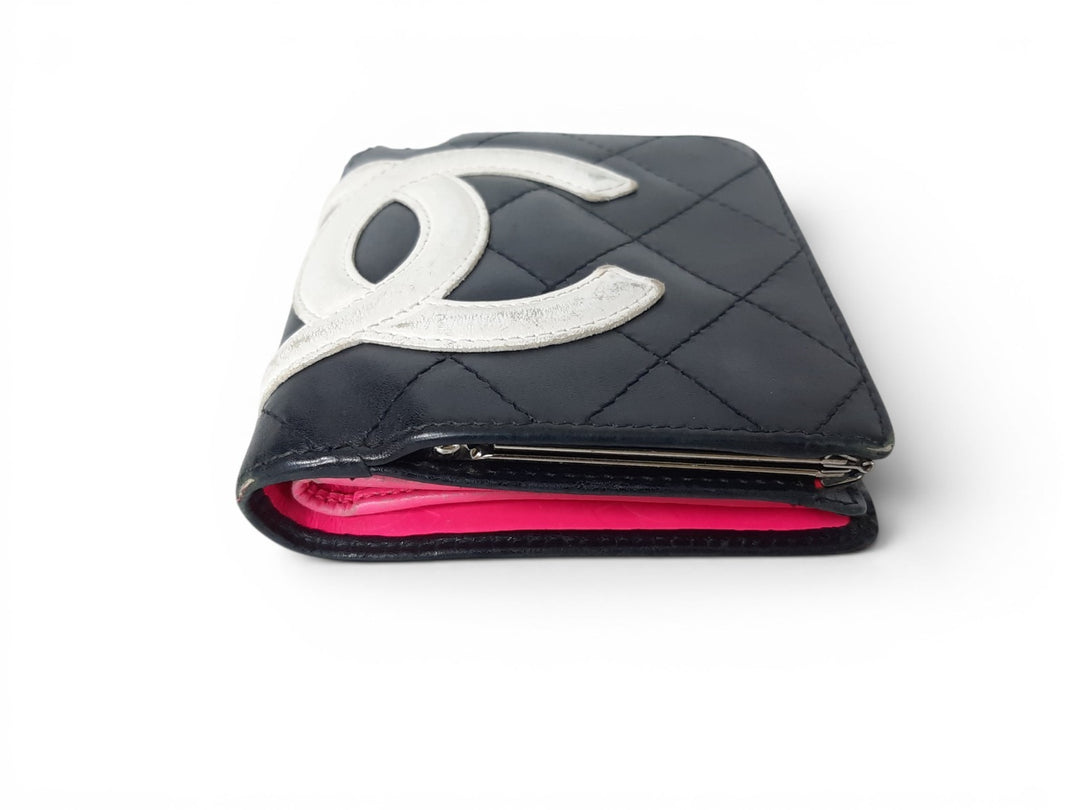 CHANEL Cambon Folding Lambskin Black x White Pink Silver Hardware3