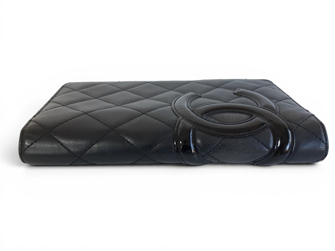 CHANEL Cambon Long Wallet Lambskin White x Black Pink4