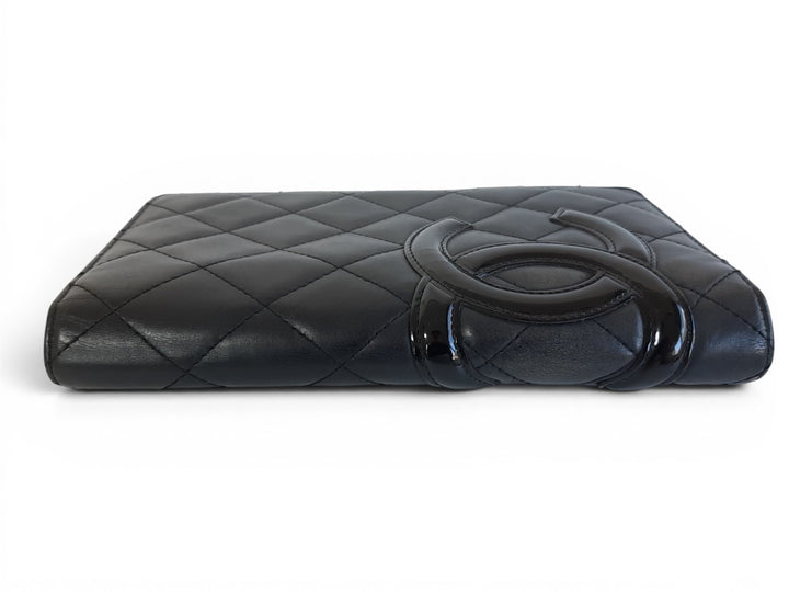CHANEL Cambon Long Wallet Lambskin White x Black Pink4